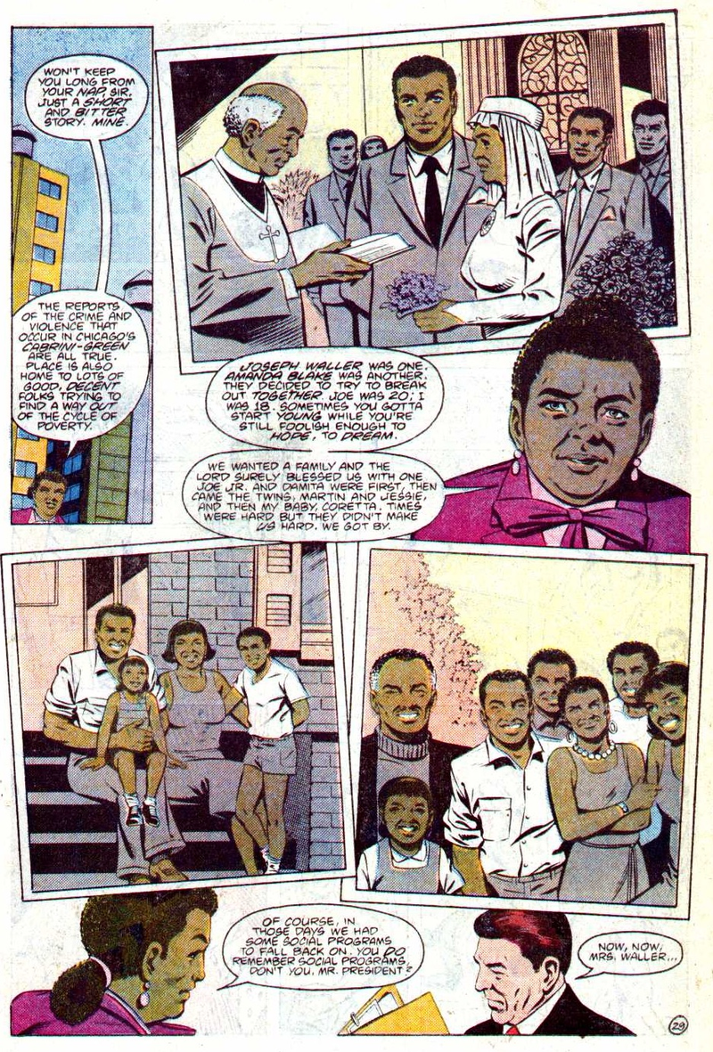 The Wall vs. The Gipper. From Secret Origins #14, by Ostrander, McDonnell, and Hunt